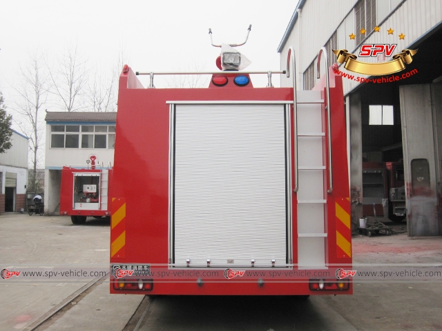 Back view of Foam and Water Fire Truck - Dongfeng 7,000 Liters Water Fire Rescue Truck DONGFENG - Rear Side View